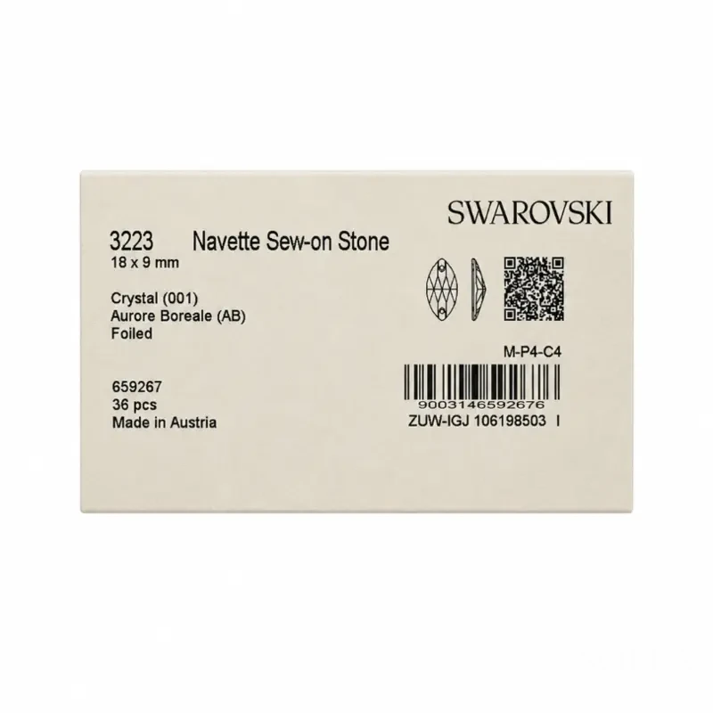 Пришивные стразы Swarovski Navette Crystal AB 18*9mm