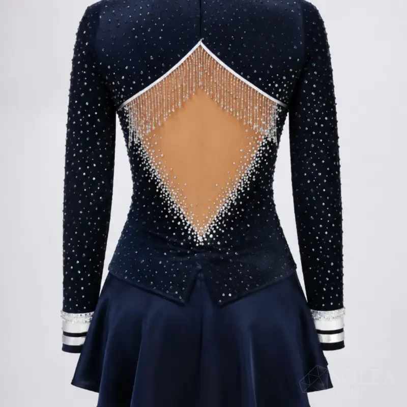 Темно-синее платье для фигурного катания в стиле жакета